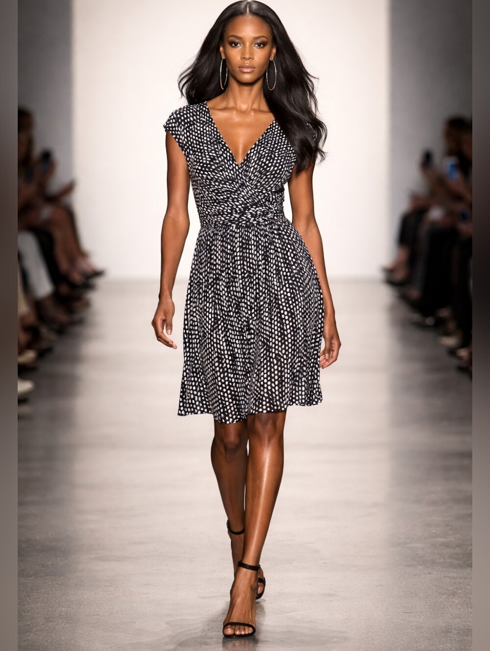 Tommy Hilfiger Black and White Polka Dot Midi Dress